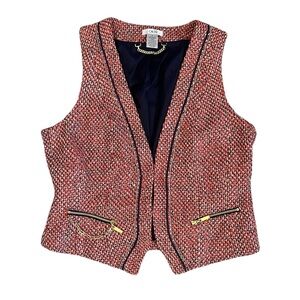 Cache Chic Wool Blend Tweed Vest with Gold Accents Women’s Size 8